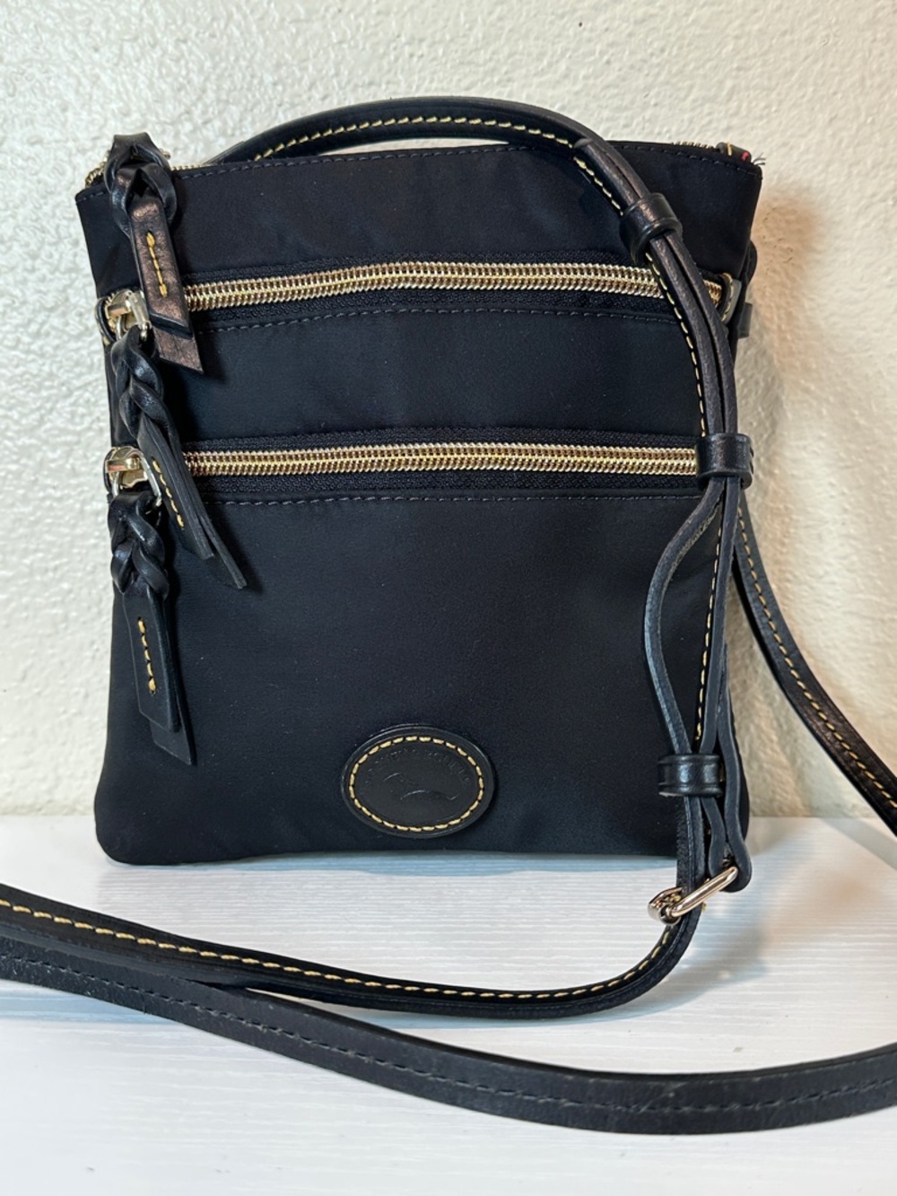 Dooney & Bourke Black Nylon Crossbody with 3 Gold Zippers like NEW